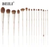 BEILI 15 Pcs Beige Premium Synthetic Makeup Brush Sets Foundation Concealer Eyeshadow Eyeliner Blush Blending Highlight Brush