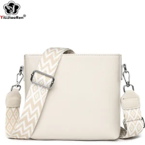 100% Genuine Leather Crossbody Bag Women Fashion Wide Strap Shoulder Bag Ladies Cowhide Messenger Bag Small Handbag and Purse