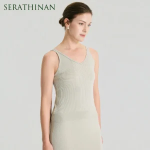 BL3611478 Elegant Wool Silk Tank Women's V-Neck Knitted Cami Premium Soft Silk Woolen Base Vest Clothing