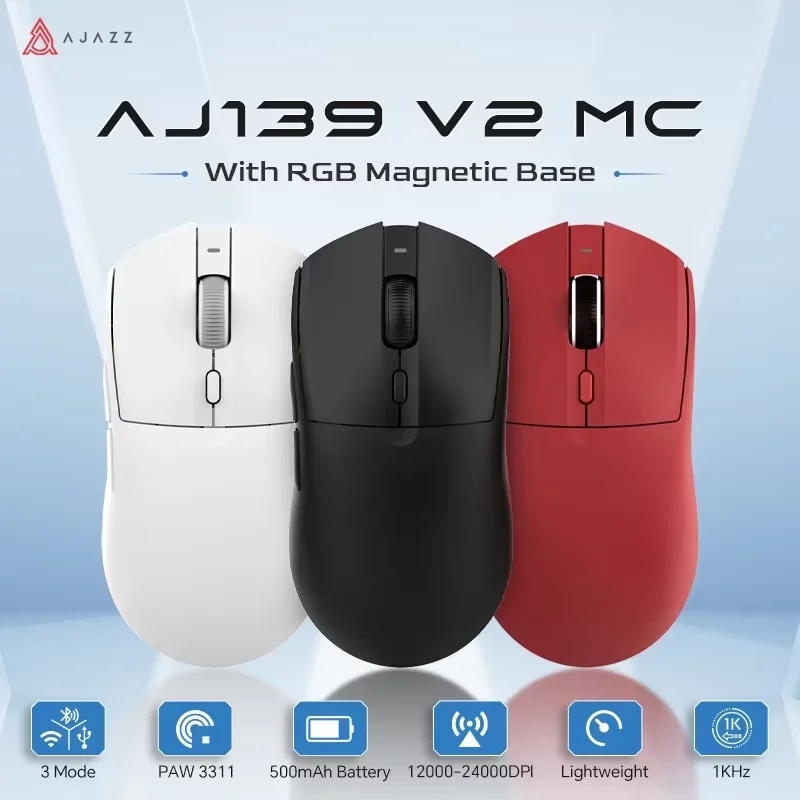 AJAZZ AJ139 V2 MC/AJ139 PRO Wireless Gaming Mouse PAW3311/PAW3395 Sensor 12000DPI/26000DPI 500mAh Bluetooth Mouse Gamer For PC