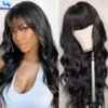 Wewave 34inch Body Wave Human Hair Wig With Bangs Not Lace 1b Black Wig From Brazilian Wigs Original Full Machine For Women