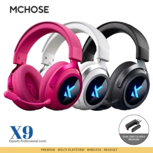 MCHOSE X9 Wireless Gaming Headset 53mm 7.1 Surround Sound C-Media Professional Sound Card Tri Mode 2.4G BT E-sports Headphones