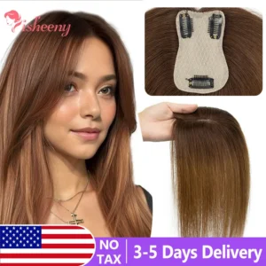 Human Hair Topper With Side Bangs For Women With Clips Straight Hair Toupee 7x11cm Elegant Style Clips In Topper Realistic Scalp