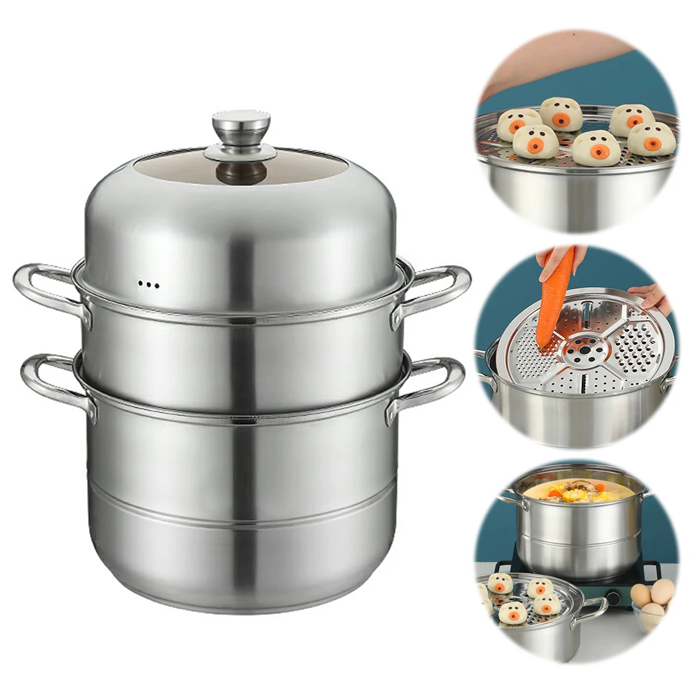 Stainless Steel Steamer Cooker with Steamer Basket Cookware with Handle Stockpot Cookware for Kitchen Supplies