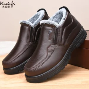 2025 Winter New Leather Boots Waterproof Anti Slip Snow Boots Men's Cotton Shoes Warmth Thickened Cotton Short Boots