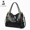 FOXER Women Natural Cow Leather Handbag Large Capacity Classic Black Genuine Leather Tote Lady Stylish Sequin Shoulder Bag