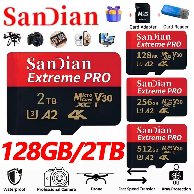 Original Memory Cards 1TB Micro TF Card 128GB 512GB High Capacity Flash Card Class10 High-Speed SD Card for PC/phone/Camera/Mac