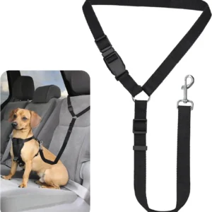 3 in 1 Pet Dog Car Seatbelt Leash, Retractable Restraint Secures to Vehicle Headrest & Dog Seatbelt Tether with Poop Bag Holder
