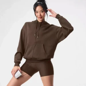 Women Fleece Lined Hoodie Soft Skin-Friendly Slim Fit Pullover Casual Hooded Sweatshirt Lightweight Warm Top for Daily Wear