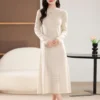Autumn Winter 100% Wool Thicken Sweater Long Dress Warm Basic Knit Pullover Women Slim Dress Solid Color Casual Dresses