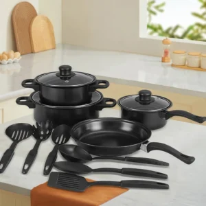 Kitchen Essentials 13pcs Refined iron Cookware Set Non-stick Frying Pan Multi-purpose Pan for Frying, Simmering and Stir-frying