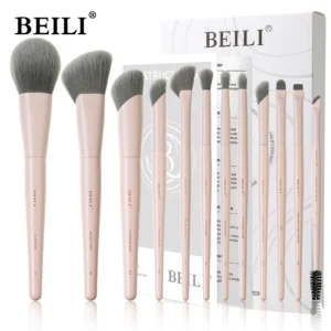 BEILI 12/15 PCS Professional Makeup Brushes Sets Vegan Premium Cosmetics Tool Kakubi Podwer Angled Contour Blush Eyeshadow Brush