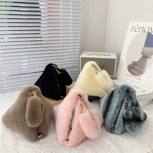 Rex Rabbit Fur Bag For Woman Winter Bags Cute And Versatile Triangle Fur Handbag Women Fashion Plush Bag Designer Bag Luxury