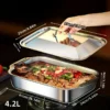 4-Piece Stainless Steel Baking Pan Set with Lids-16''x9'' Deep Dish for Fish/Pasta/Grilling Oven & Dishwasher Safe Cookware 4.2L