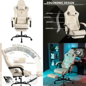Ergonomic Massage Gaming Chair with Adjustable Rocker Recliner, Lumbar Cushion, and Footrest for Comfortable Video Gaming Experi