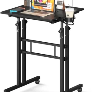 Adjustable Height Mobile Standing Desk with Wheels for Treadmill Use, Portable Rolling Computer Table