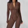Yoga Bodysuit Long Sleeved Women's Tracksuits Gym Zipper Jumpsuits Sports Workout High-intensity Fitness One-piece Tights Suit