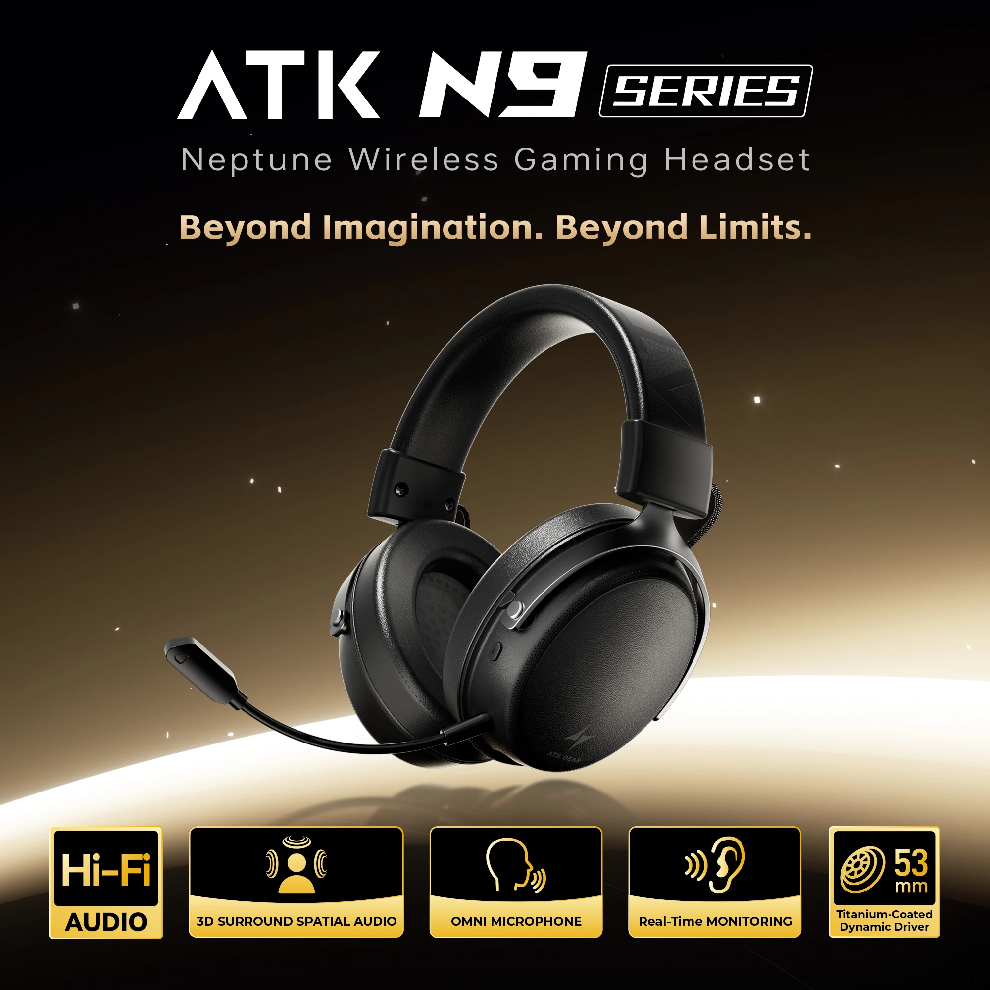 ATK Neptune N9 eSports Gaming Wireless Headset Four Modes Head Mounted Noise Cancelling Microphone Low Latency Gaming Headphones