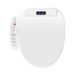 Smart Elongated Toilet Seat Cover - Heated, Water-Saving Wash, Auto Clean Nozzle，Slow Close, Dry, LED Light for Modern Bathroom