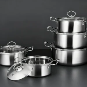 15-Piece Stainless Steel Cookware Set: Non-Stick Pan Set, Skillet, Stew Pot, Wok Multifunctional, Stylish, Outdoor Cookware Set