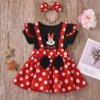 Minnie Mouse Girl Set Children Dress Baby Clothing Set Summer Birthday Costume Polka Dot Suspender Skirt Bow Headband skirt suit