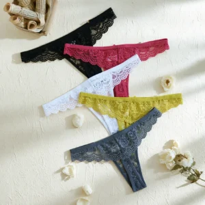 5-Pack Women's Lace Panties, Fashionable, Comfortable, Close-Fitting, Low-Waisted, Sexy, Solid Color Thongs