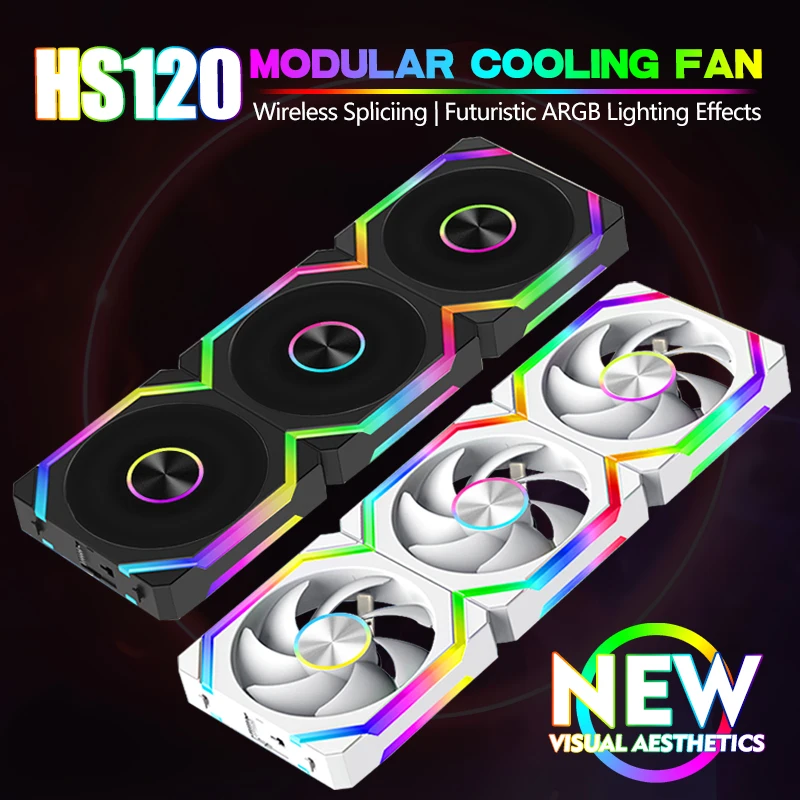 JUMPEAK HS120 Halo ARGB Cooling Fan 360mm 240mm Modular Stackable Splicing 120mm RGB Fans Kit For Gaming PC Case Water Cooler