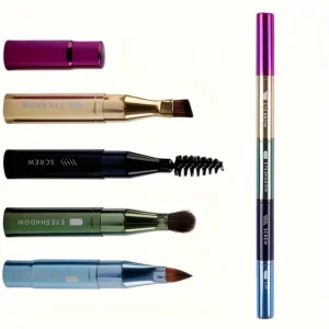 4-in-1 Portable Makeup Brush Set, Metal Handle Eyebrow & Lip Brushes with Eyelash And Eyeshadow Applicators, Travel-Friendly