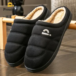 Suede Platform Slippers for men TPR Sole Memory Foam Warm Soft Cushion Non slip Stripe Design Comfortable Indoor House Shoes