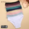 FINETOO 6PCS/SET Women's Cotton Panties Sexy Soft Striped Underpants Solid Color Briefs Female Comfortable Stretch Lingerie M-XL