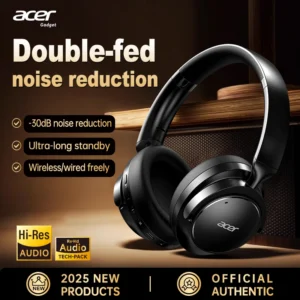 Acer Ohr560 Over-Ear Wireless Bluetooth Headphones Foldable Headphones with Built-In Microphone Stereo Sound Call Active Noise Cancellation Compatible with 3.5mm Audio Cable Suitable for Work Travel Gaming