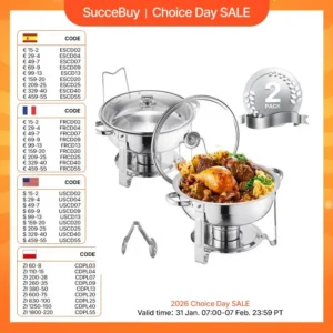 VEVOR 2 Pack Chafing Dish Buffet Stainless Steel Chafer with 4 Full Size Pan Round Catering Warmer w/Glass Lid for Party Banquet