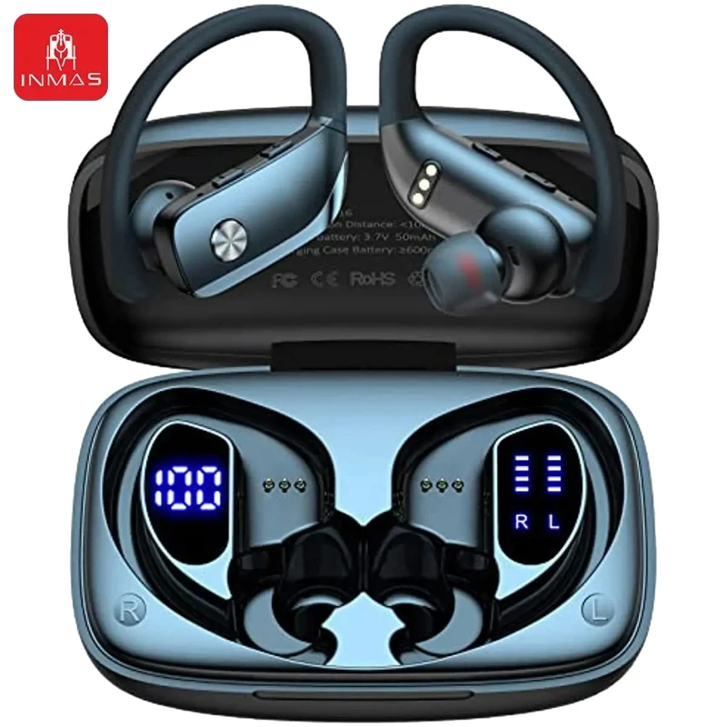 INMAS Wireless Headset T16 Bluetooth EarHook Handsfree Headphones LED Digital Display Earphones Waterproof Sports Gaming Earbuds