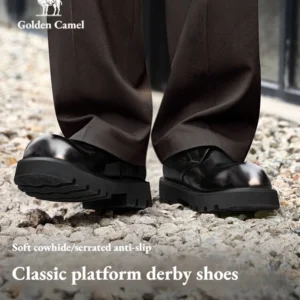 Golden Camel Men's Shoes Luxury Brand Genuine Leather Thick Sole Round Head Derby Shoes New Business Casual Soft Sole Dress Shoe
