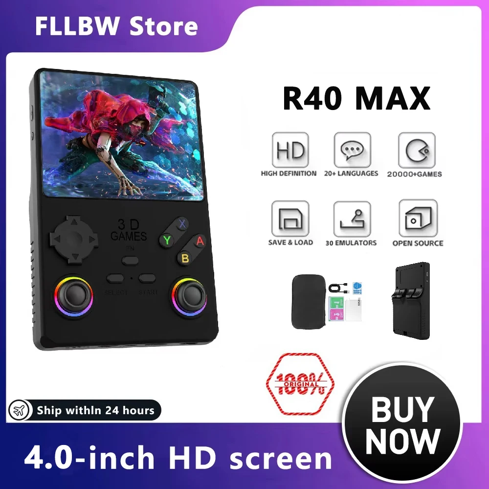2025 V40MAX Handheld Game Console 4'' IPS Screen 4000mah Battery Joystick RGB lighting Effect 256GB with more than 40000 games