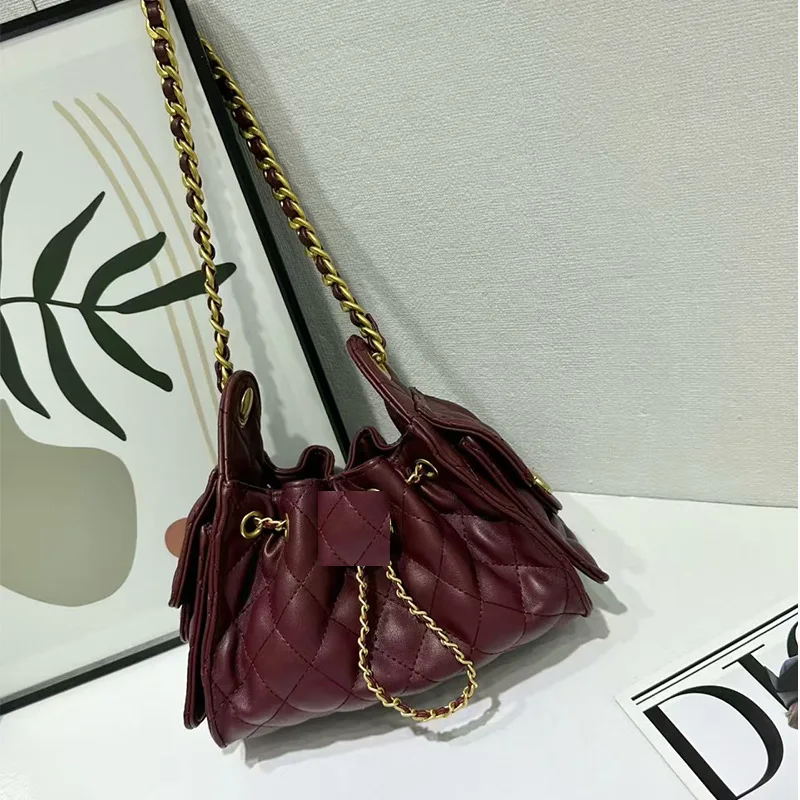 2025 New Women's Large Capacity Underarm Single Shoulder Bag Luxury Simple Fashion Retro Chain Grid Pattern PU Crossbody Bag