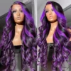 Smilegirl Ombre Purple Highlight Body Wave 13x6 HD Lace Front Wig Human Hair Waves Dark Purple 13x4 Lace Frontal Wigs For Women