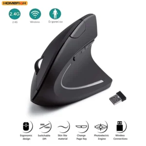 HOMEFISH Vertical Mouse Ergonomic 2.4GHz Wireless Optical Mice 3 Adjustable DPI 800/1200/1600 6 Buttons for Laptop PC Computer