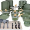 Pots and Pans Set Nonstick, 30 Pieces Induction Kitchen Cookware and Bakeware Sets, Green Granite Coating Cooking Pans Set