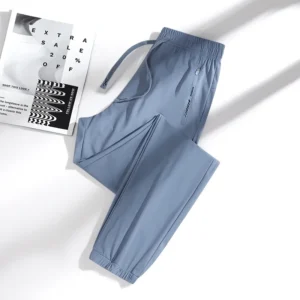 New High Quality Ice Silk Men's Women's Pants Summer Thin Loose Quick Drying Breathable Sports Straight Leg Tie Casual Pants