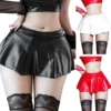 Women PU Leather Pleated Mini Skirt Lingerie Hot Outfit Clubwear