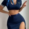 New Sexy Stewardess Bodycon Skirt Sets Pure Desire Role Play Uniform Sexy Short Sleeved Round Neck Skirt Sets Charming S60I