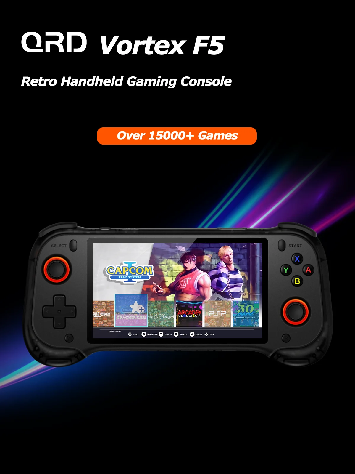 Original QRD Vortex F5 Retro Handheld Game Console 5.5 Inch IPS Screen Linux System HALL Joystick LED Lighting Video Game Player