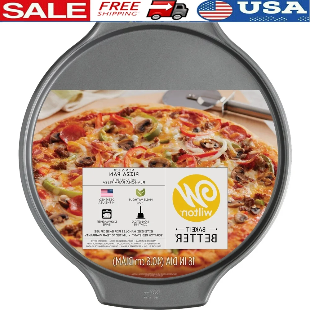 Non-Stick 16 Inch Pizza Pan Heavyweight Steel Durable Oven Safe Baking Dish Scratch Resistant Deep Pizza Tray Homemade Desserts