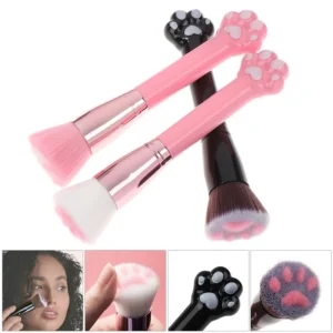 Cute Cat Claw Paw Foundation Brush - Makeup Cosmetic Brush with Birch Handle Loose Powder Brush Fiber Hair for Cosmetics Tool