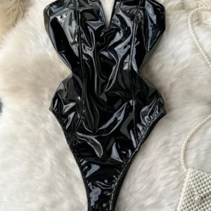 PU Leather Sexy Bodysuits Women Sleeveless Zipper Slim Rompers Autumn Winter Streetwear French Style Holidy Vintage Palysuits